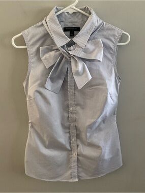 Banana Republic Blue and White Pinstripe Sleeveless Tie-Neck Blouse